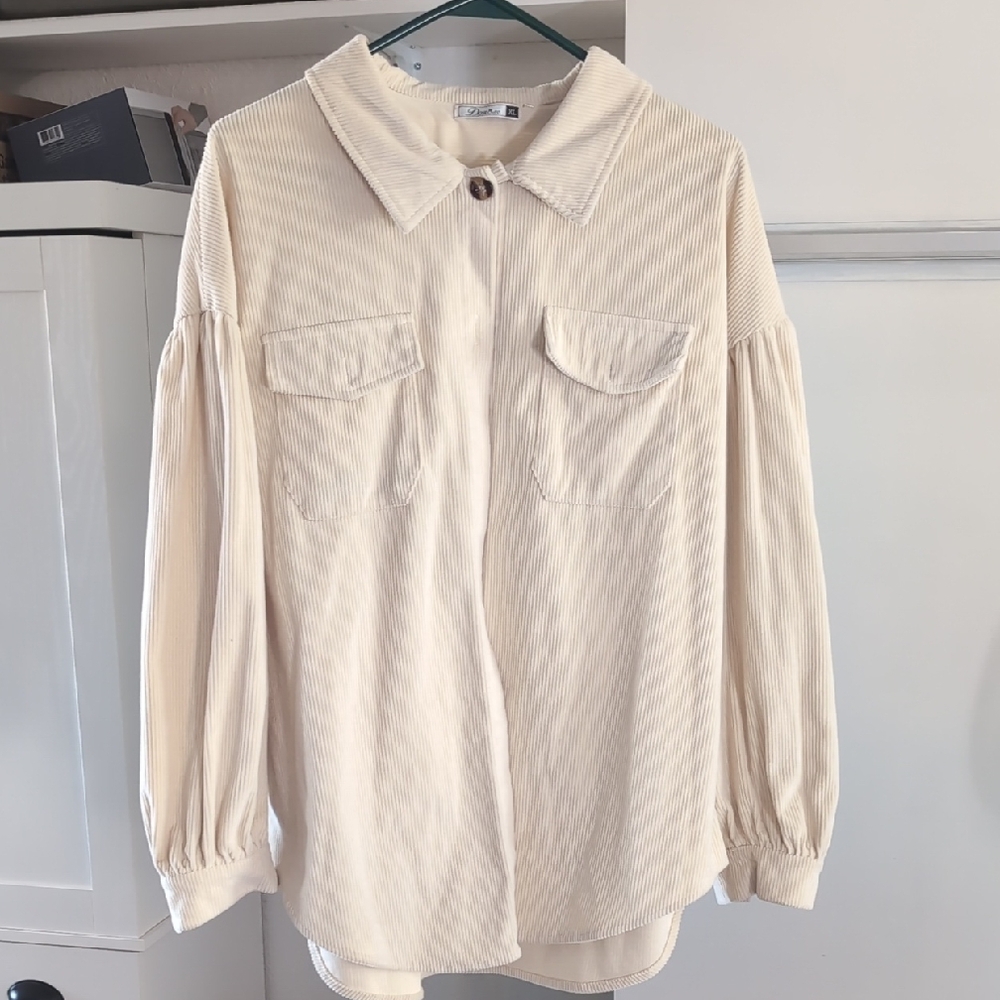 Cream Courduroy Button-Up Women's Top